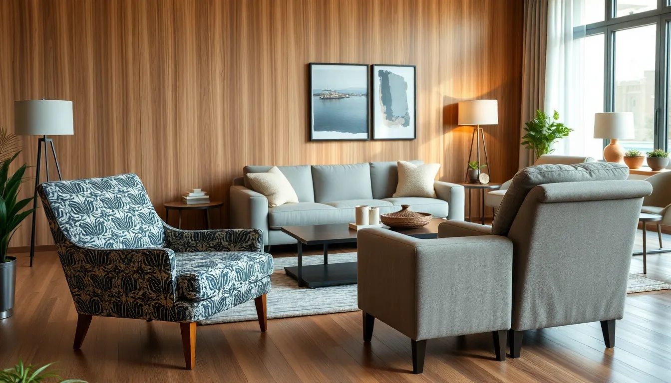 modern living room featuring accent, sectional, and recliner chairs.